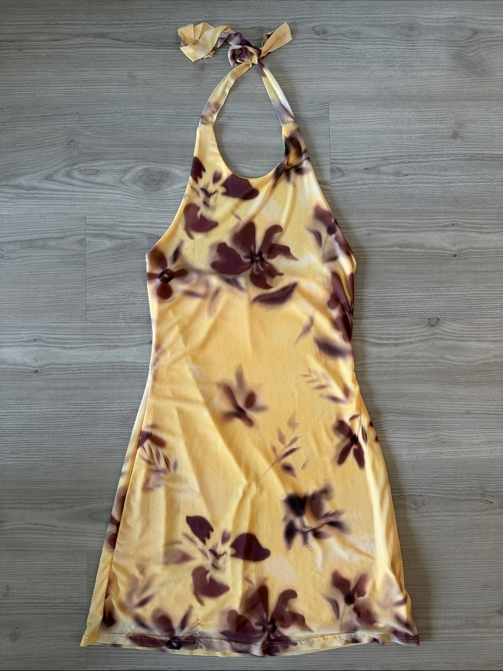 Blue Blush Yellow Floral Halter Mini Dress